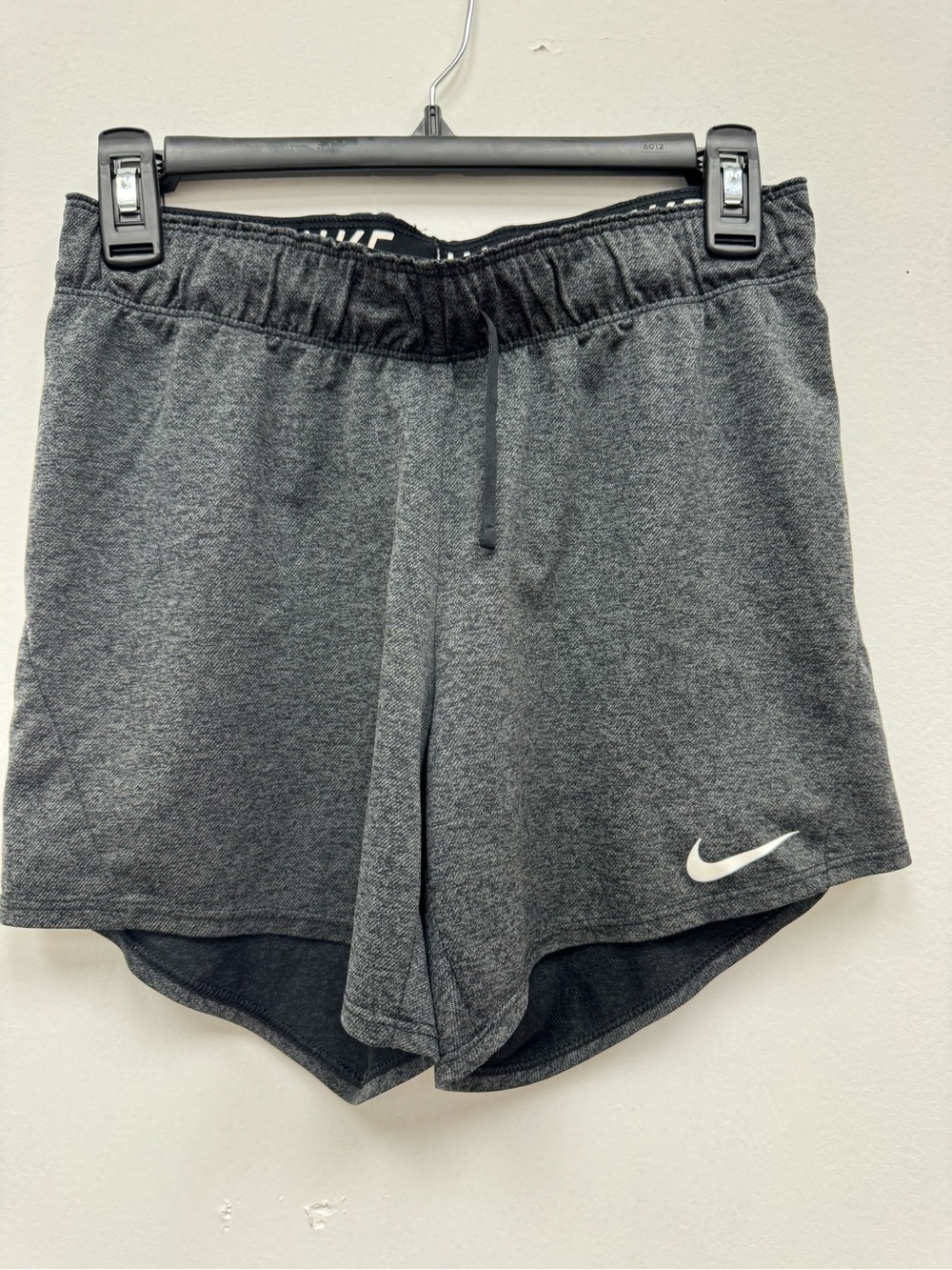 Nike Women’s Charcoal Athletic Shorts with White Swoosh